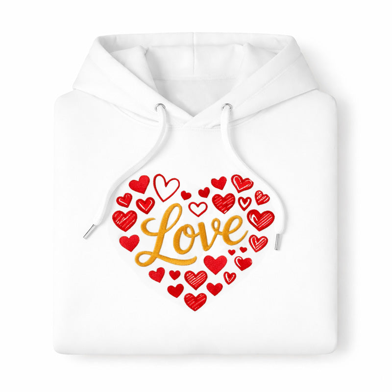 Hoodie Love - Gold & Red (White)