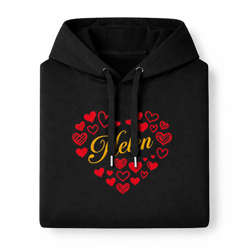 Heart Hoodie with Custom Name – Black