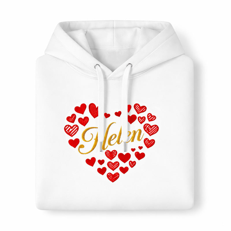 Heart Hoodie with Custom Name – White